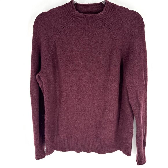 J.Crew Merino Alpaca Blend Mock neck Puff Sleeve Sweater Maroon Size Medium - Picture 1 of 8